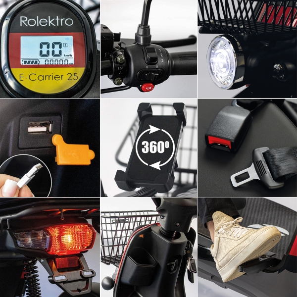 Rolektro E-Carrier 25 Details: Licht, Bremsen, Gas, Korb