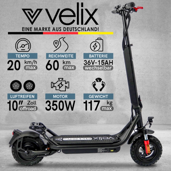 Velix E-Kick 20 Pro | klappbar | Lithium Akku | ca. 60 km Reichweite | nach eKfz / StVZO